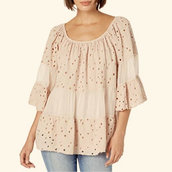 M Made in Italy Dusty Rose Bohemian Peasant Blouse! Tiered with Sheer! Lined! L - Picture 1 of 11